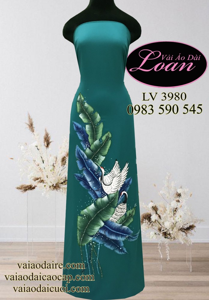 Vải áo dài vẽ Hạc