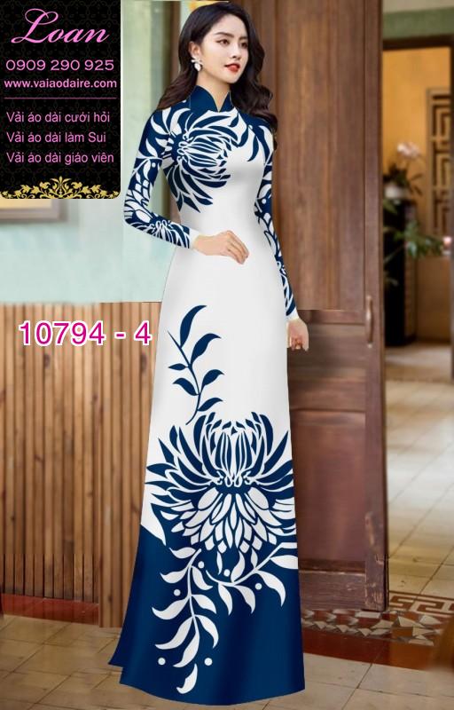Vải áo dài hoa cúc đại đóa Vải áo dài hoa cúc đại đóa