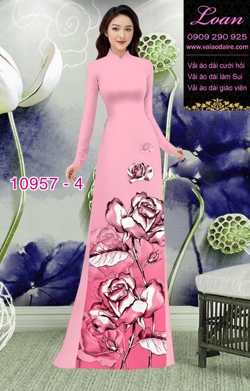Vải áo dài hoa hồng 3D Vải áo dài hoa hồng 3D