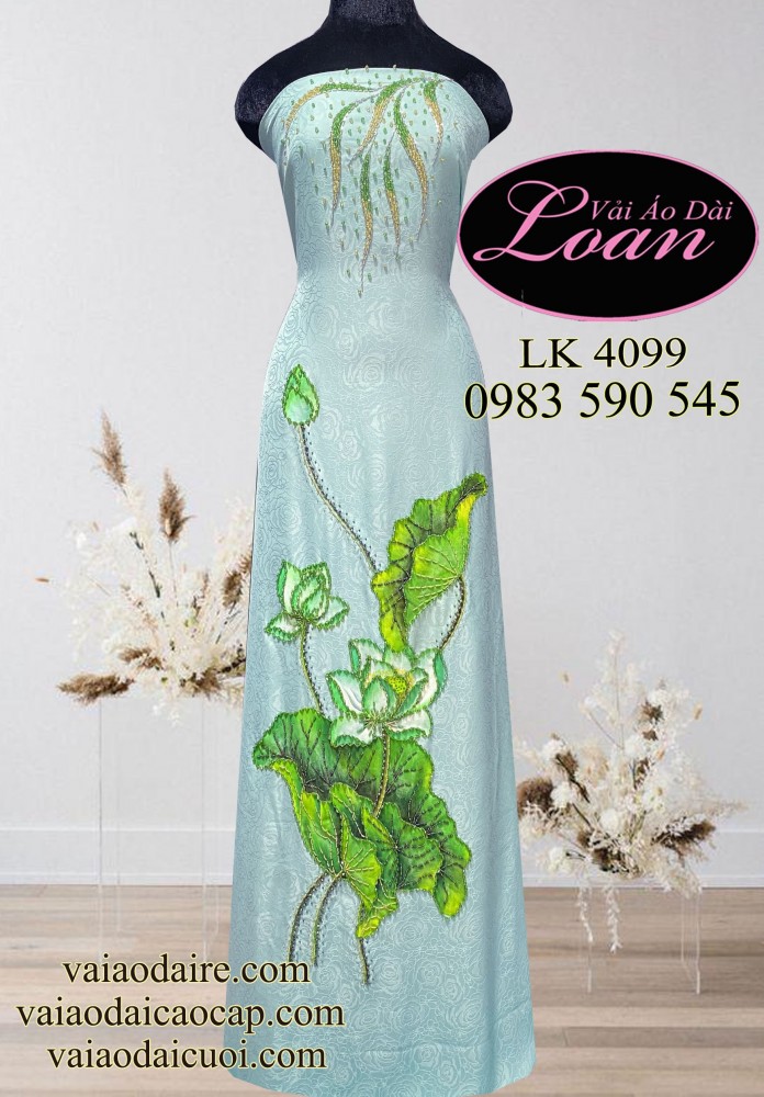 Vải áo dài vẽ kết hoa sen