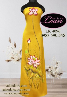 Vải áo dài vẽ kết hoa sen-V3D 11077