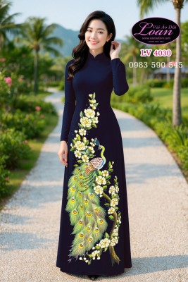Vải áo dài vẽ chim Công cao cấp-V3D 11139