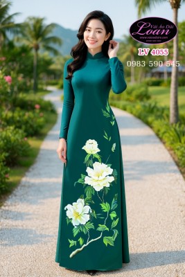 Vải áo dài vẽ hoa mẫu đơn-V3D 11222