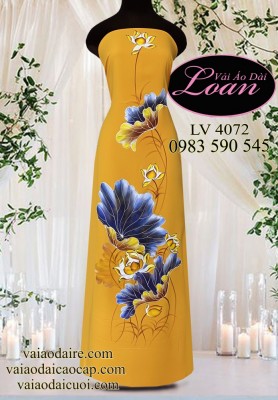 Vải áo dài vẽ hoa sen-V3D 11251