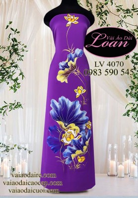 Vải áo dài vẽ hoa sen-V3D 11253