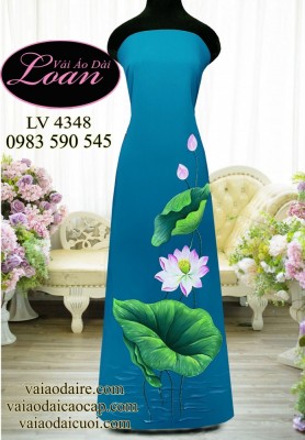 Vải áo dài vẽ hoa sen-V3D11702