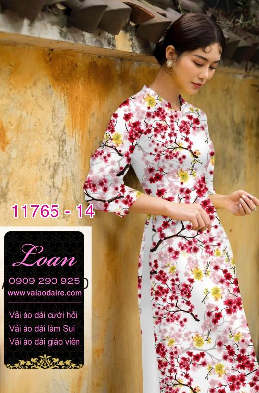 Vải áo dài tết hoa đào