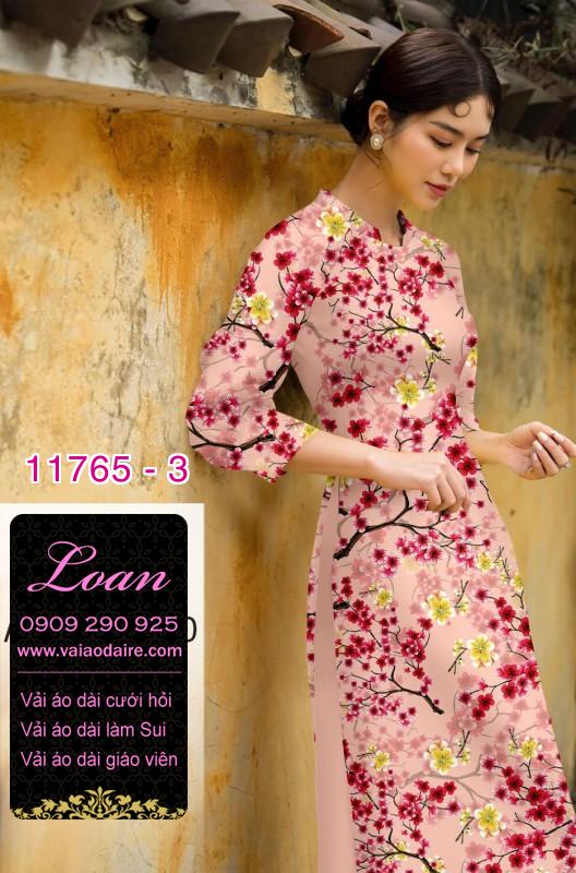 Vải áo dài tết hoa đào