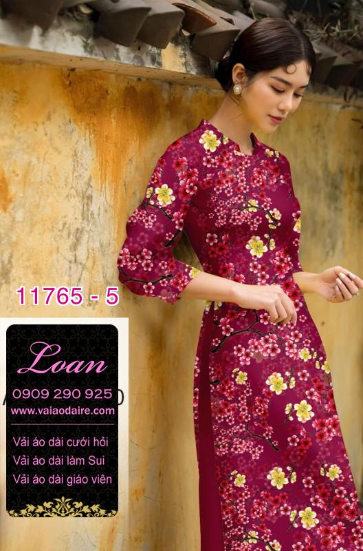 Vải áo dài tết hoa đào