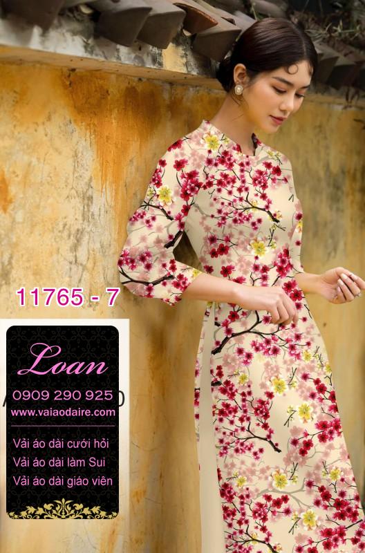 Vải áo dài tết hoa đào