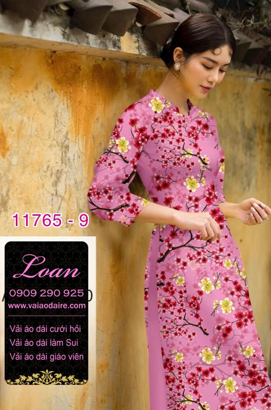 Vải áo dài tết hoa đào