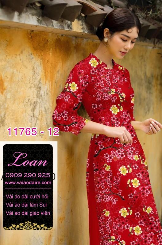 Vải áo dài tết hoa đào