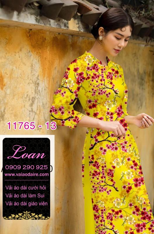 Vải áo dài tết hoa đào