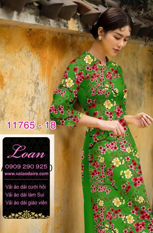 Vải áo dài tết hoa đào