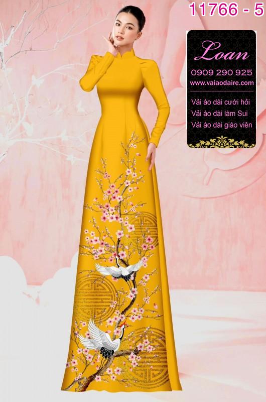 Vải áo dài tết hoa đào