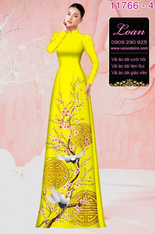 Vải áo dài tết hoa đào