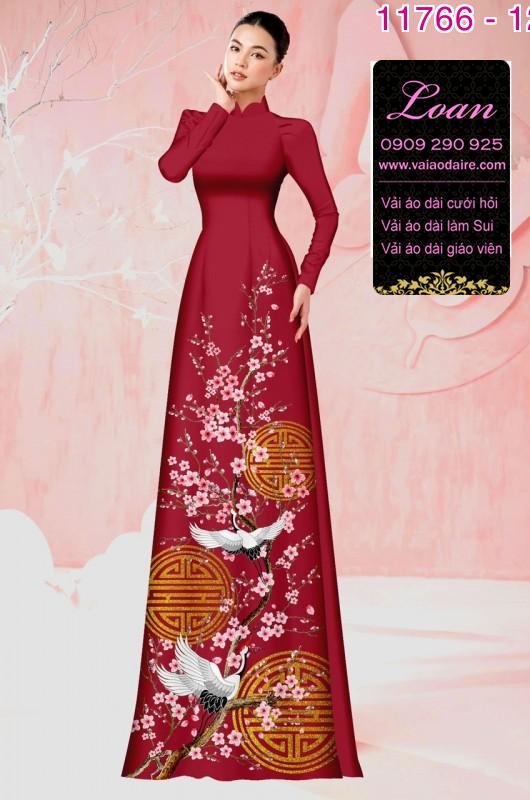 Vải áo dài tết hoa đào