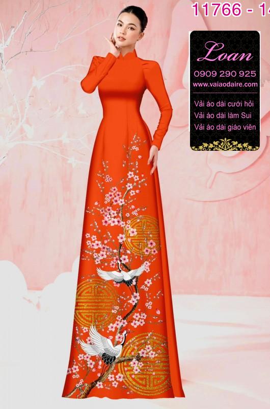 Vải áo dài tết hoa đào