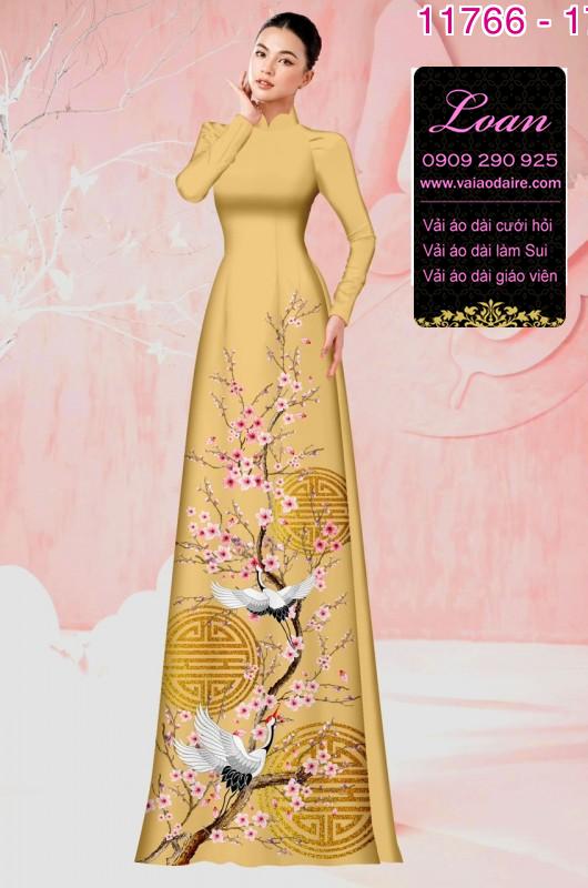 Vải áo dài tết hoa đào