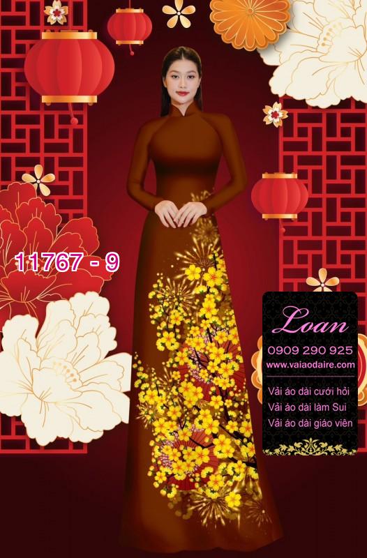 Vải áo dài tết hoa mai