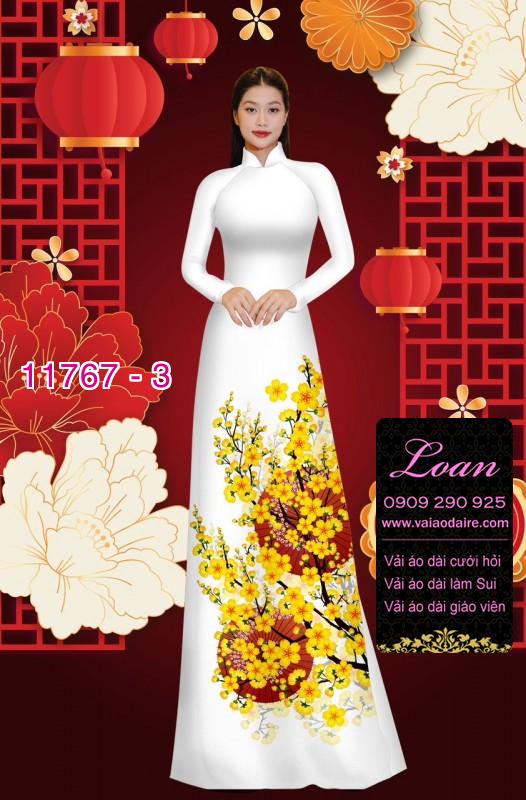Vải áo dài tết hoa mai