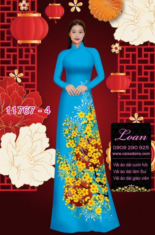 Vải áo dài tết hoa mai