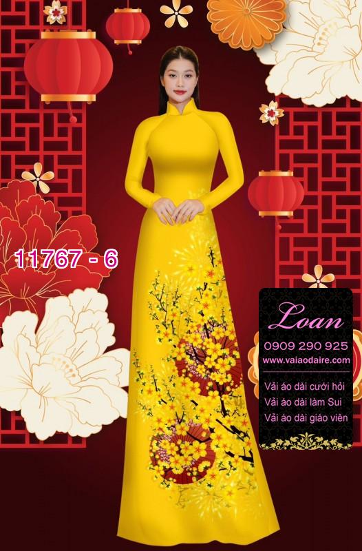 Vải áo dài tết hoa mai