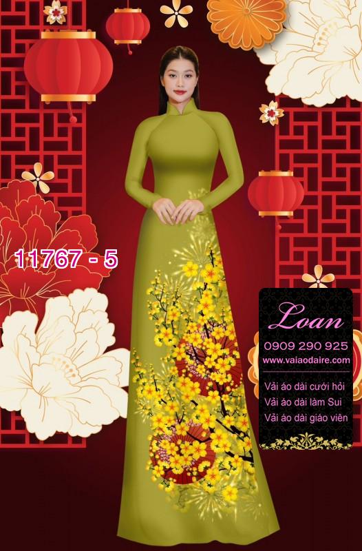 Vải áo dài tết hoa mai