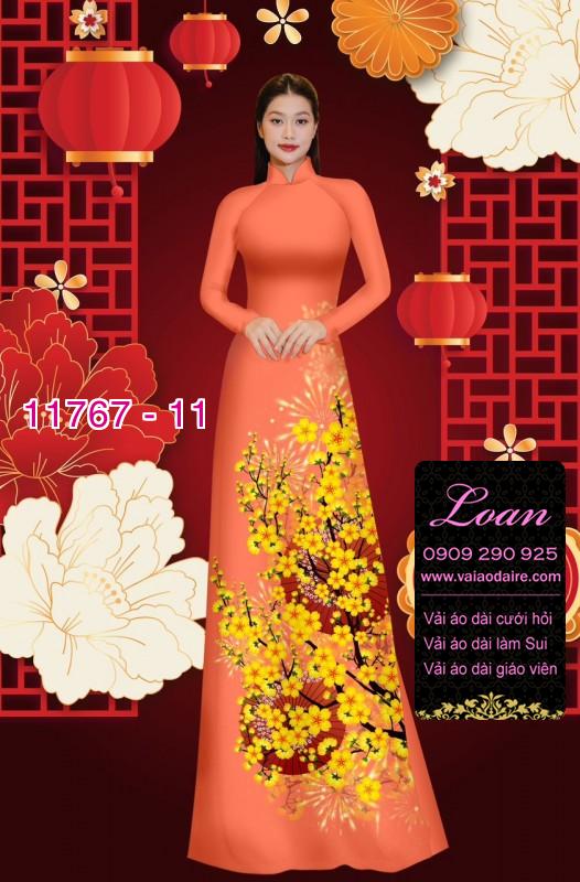 Vải áo dài tết hoa mai