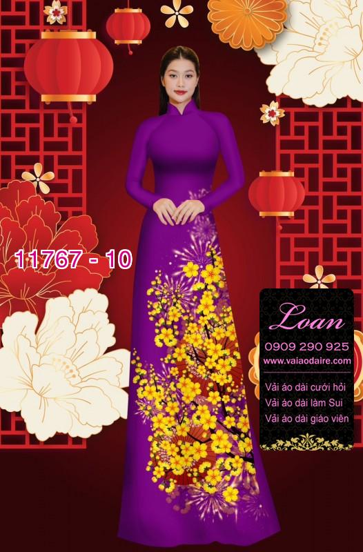 Vải áo dài tết hoa mai