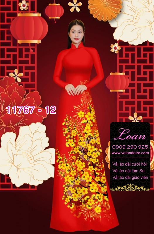 Vải áo dài tết hoa mai
