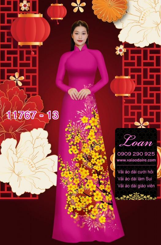 Vải áo dài tết hoa mai