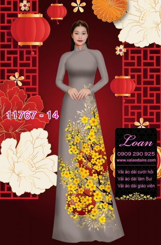 Vải áo dài tết hoa mai