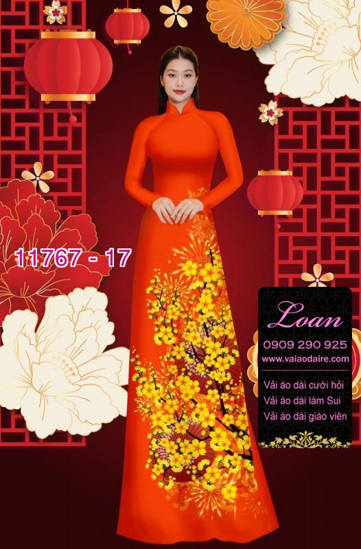 Vải áo dài tết hoa mai
