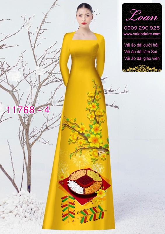 Vải áo dài tết hoa mai