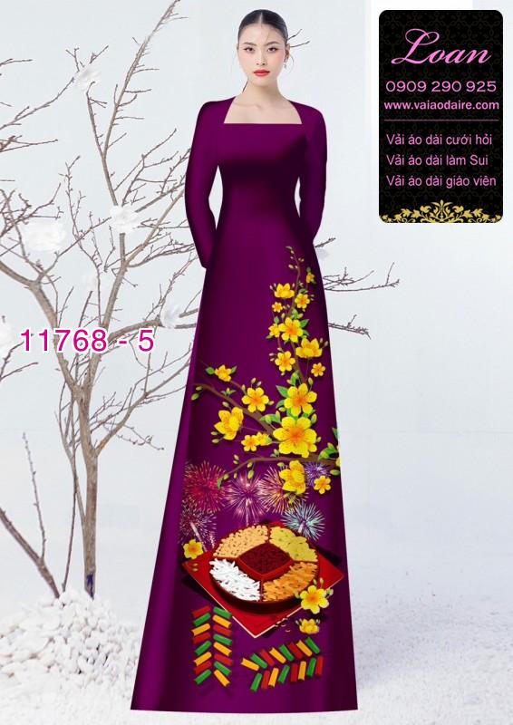 Vải áo dài tết hoa mai