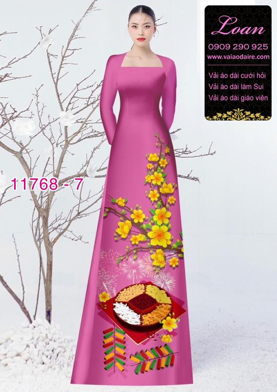Vải áo dài tết hoa mai