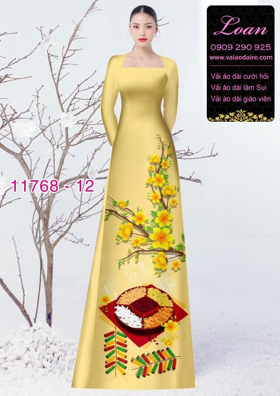 Vải áo dài tết hoa mai
