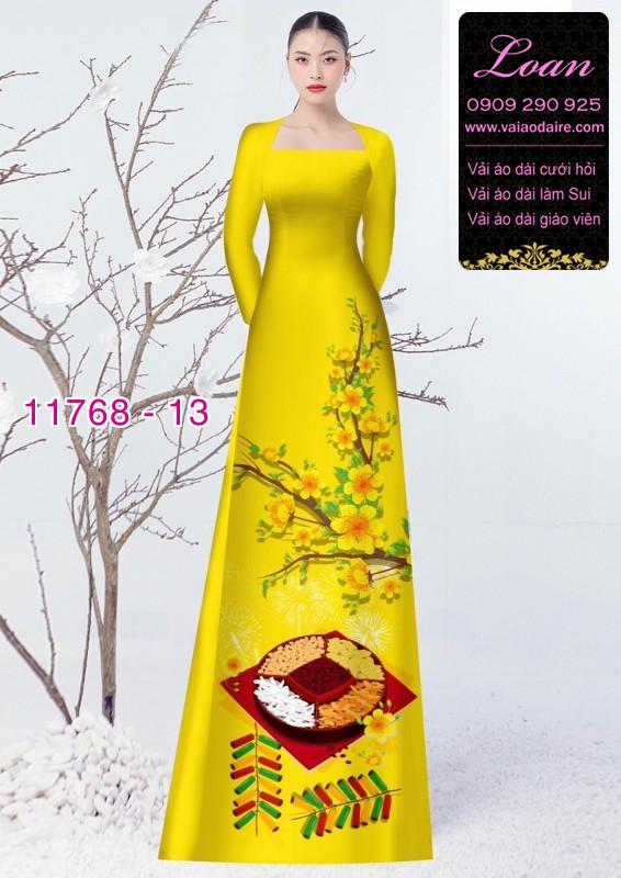 Vải áo dài tết hoa mai