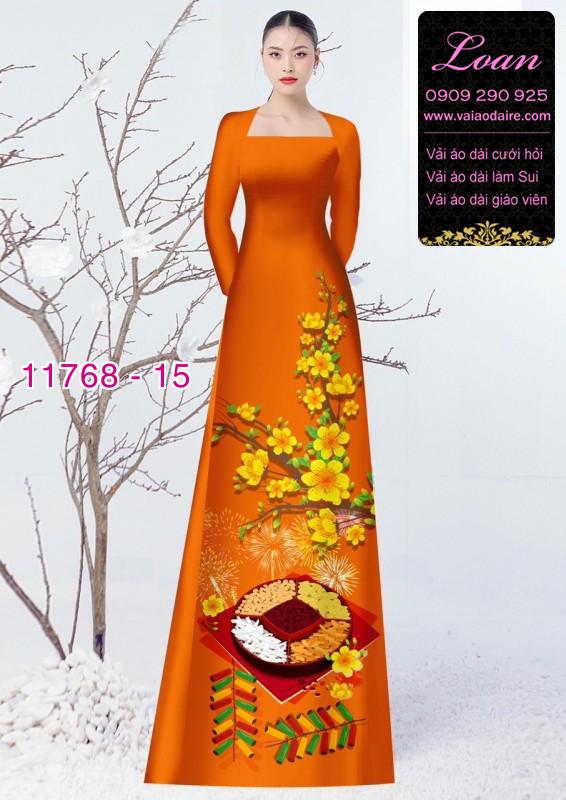 Vải áo dài tết hoa mai