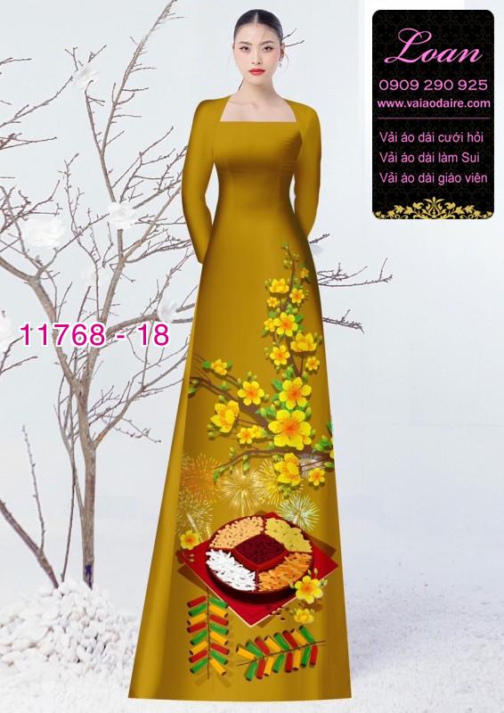 Vải áo dài tết hoa mai