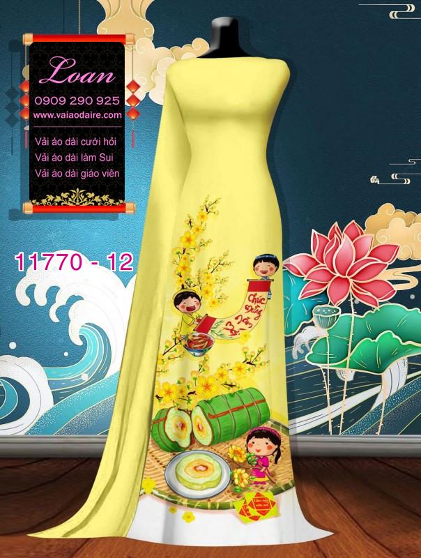 Vải áo dài tết hoa mai