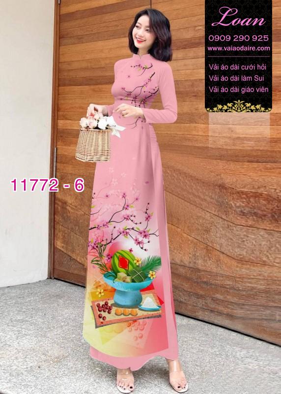 Vải áo dài tết hoa đào