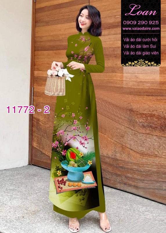 Vải áo dài tết hoa đào