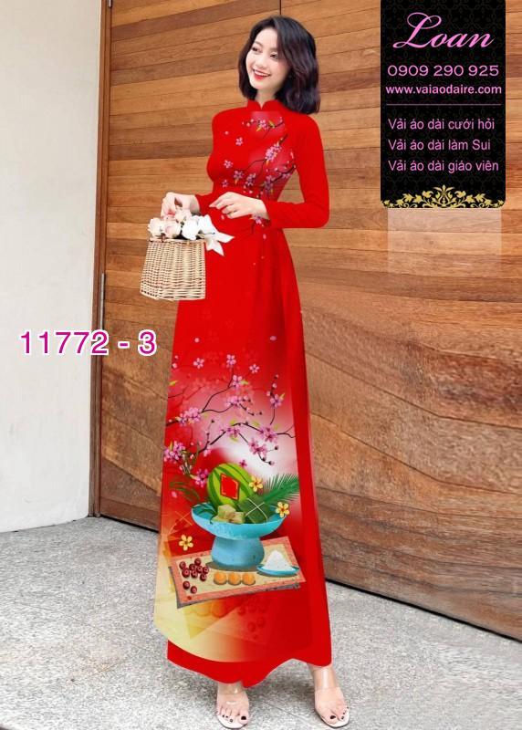 Vải áo dài tết hoa đào