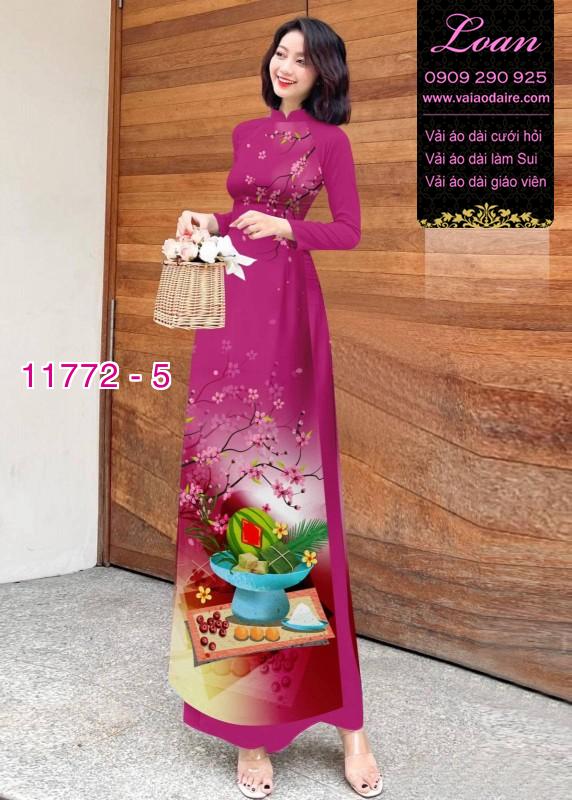 Vải áo dài tết hoa đào