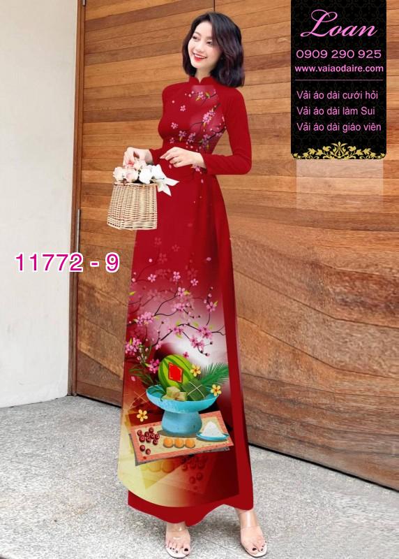 Vải áo dài tết hoa đào