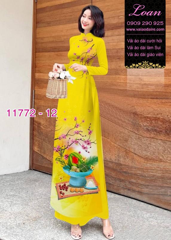 Vải áo dài tết hoa đào