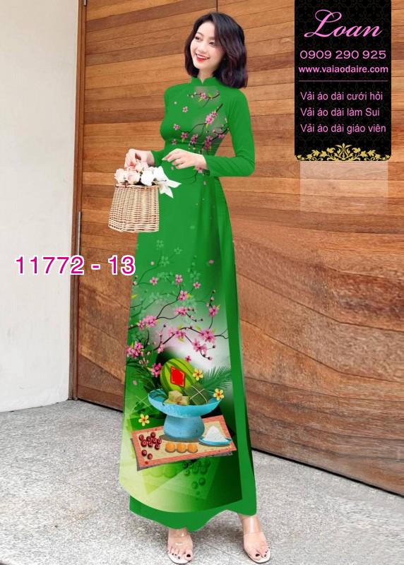 Vải áo dài tết hoa đào