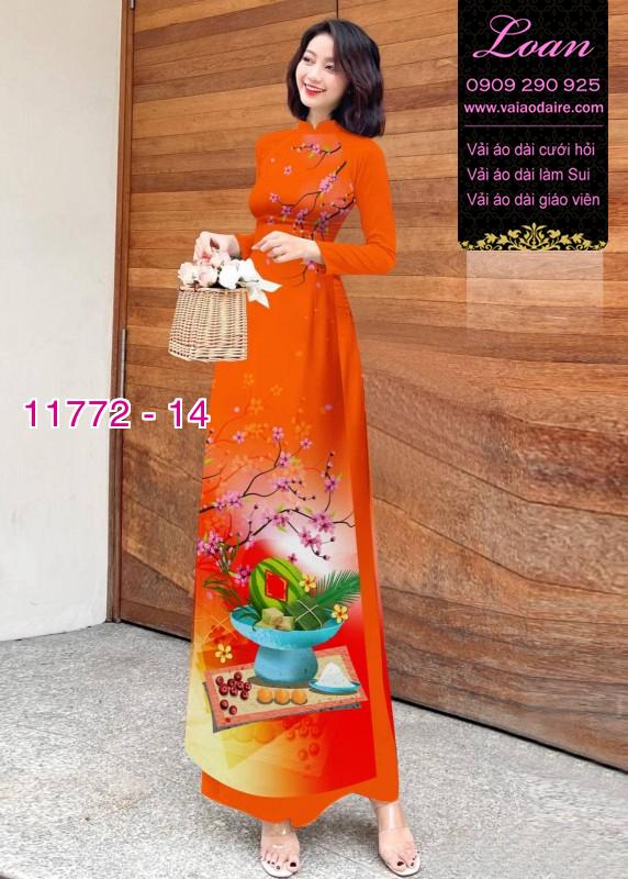 Vải áo dài tết hoa đào